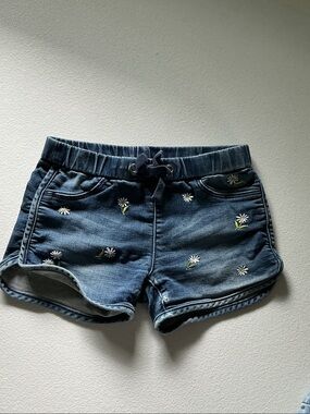 Girls' Denim Daisy Embroidered Shorts - Blue